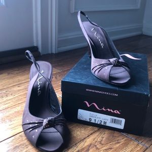 Nina FLO-LS Chocolate Luste Slingback Heels